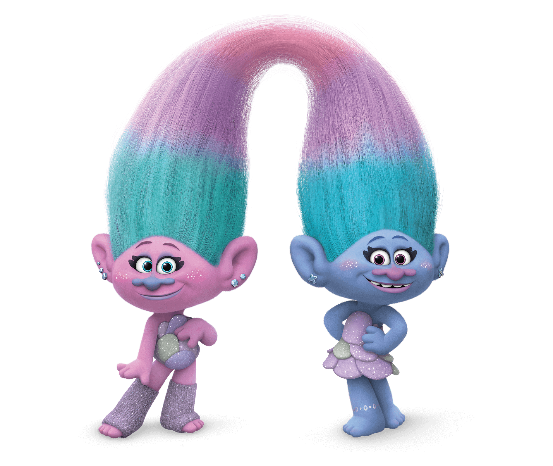 Twins Satin and Chenille Trolls inspired Amigurumi Pattern.